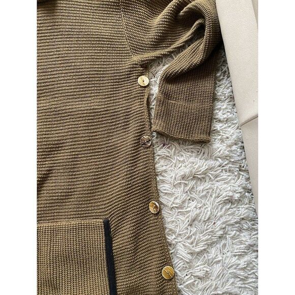 Margaret Winters Sweater Knit Brown Taupe Cotton Medium Cowl Neck Front Pocket - Picture 3 of 12